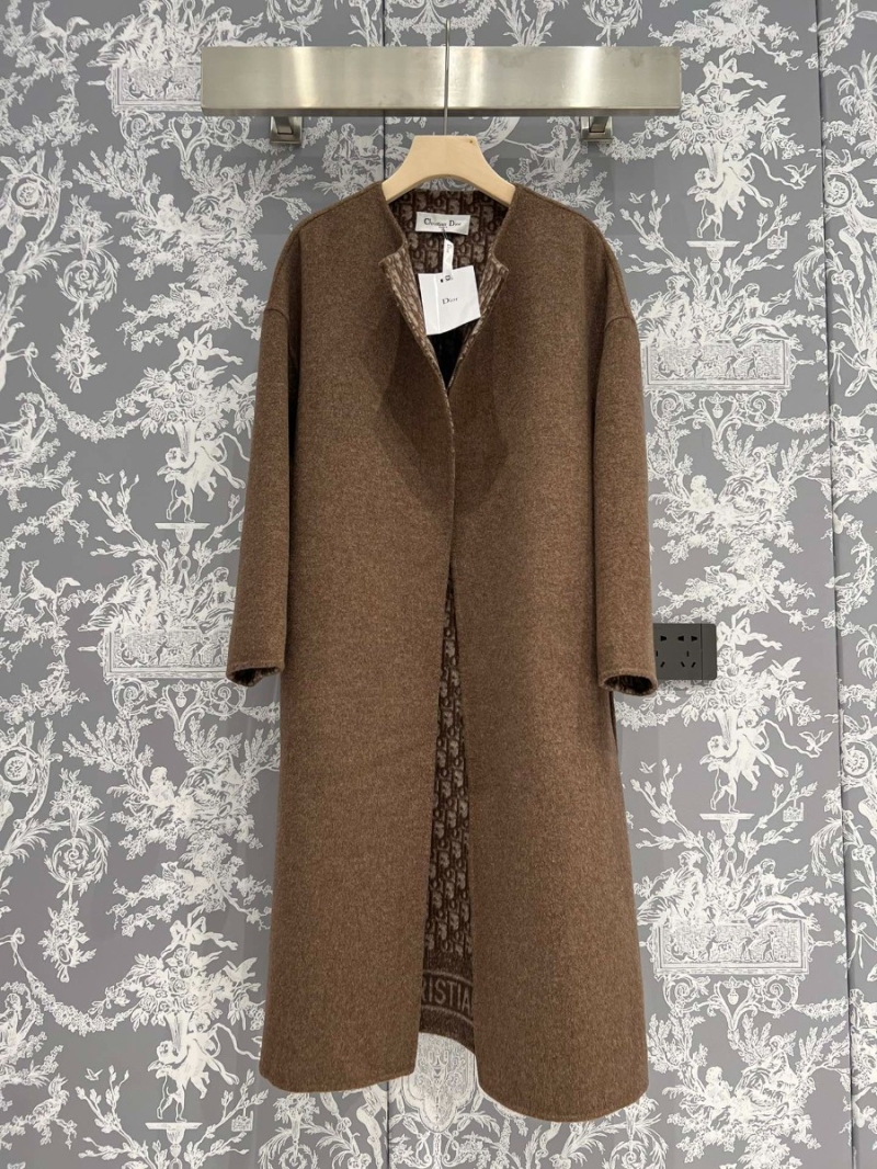 Dior CD Double-Faced Woolen Long Coat. Coffee