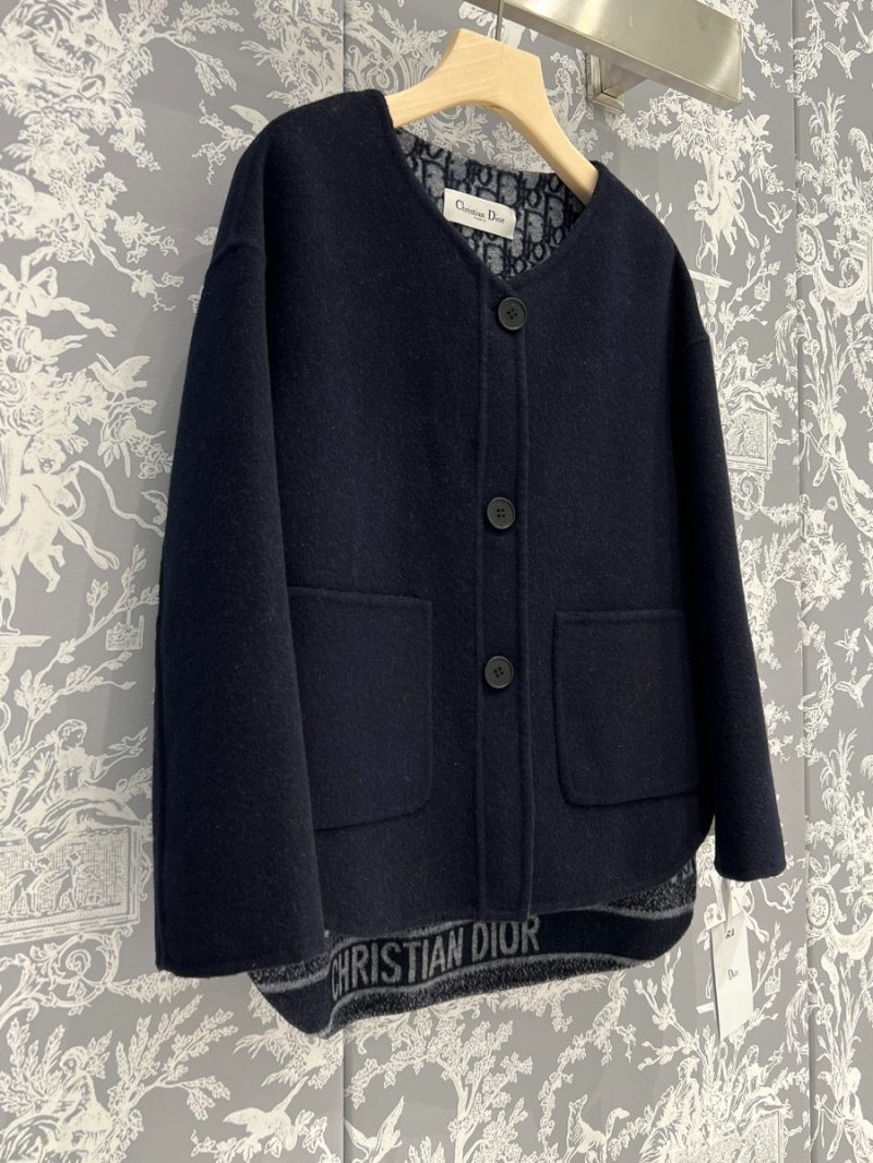 Dior CD Autumn & Winter 2023 Round Neck Regular Wool Coat. Deep Navy