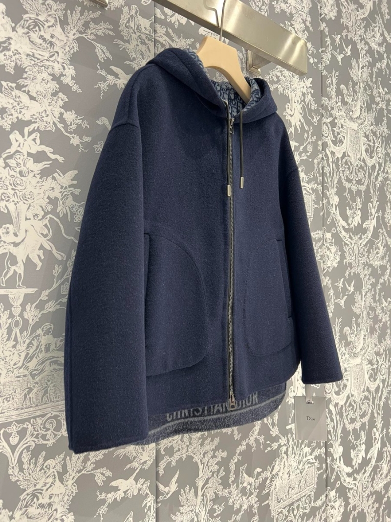 Dior CD 2023 Wool Hooded Coat in Deep Navy