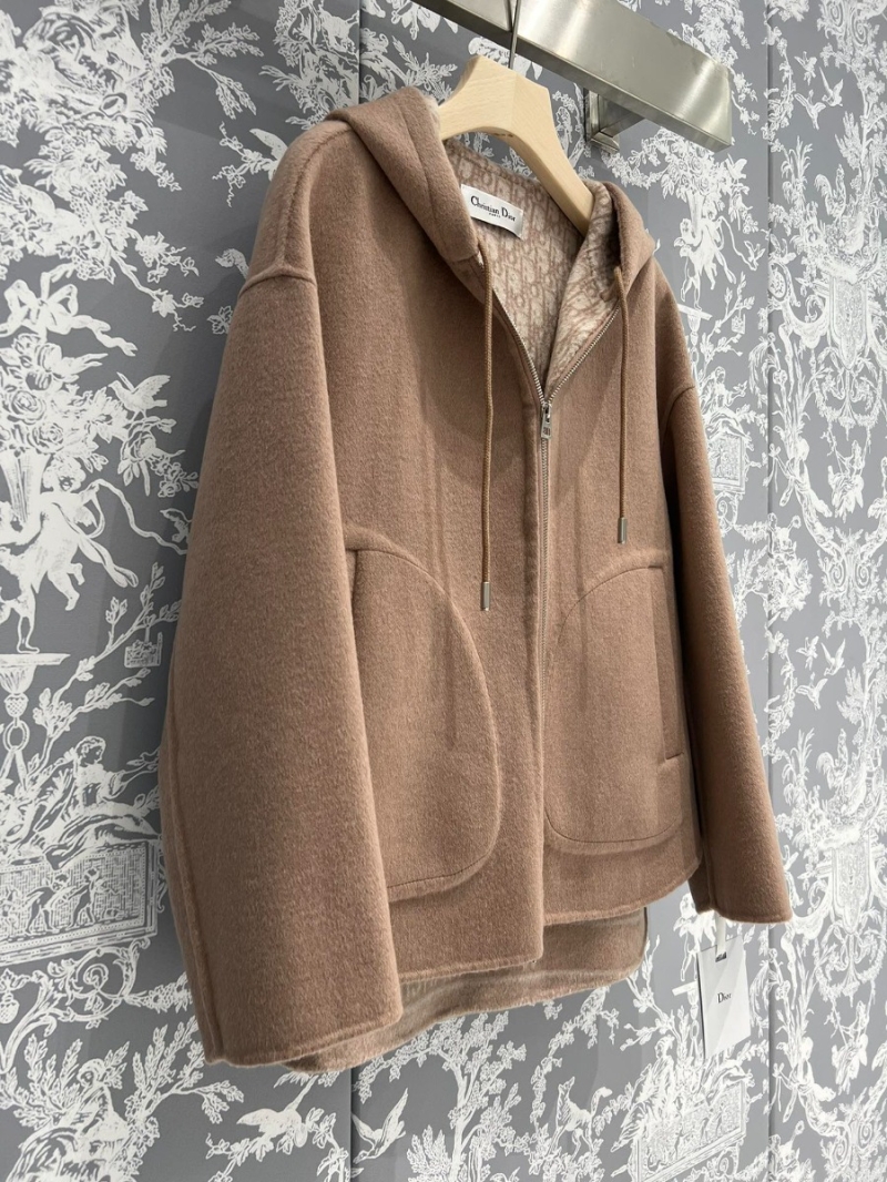 Dior CD 2023 Wool Hooded Coat in Cinnamon Pink