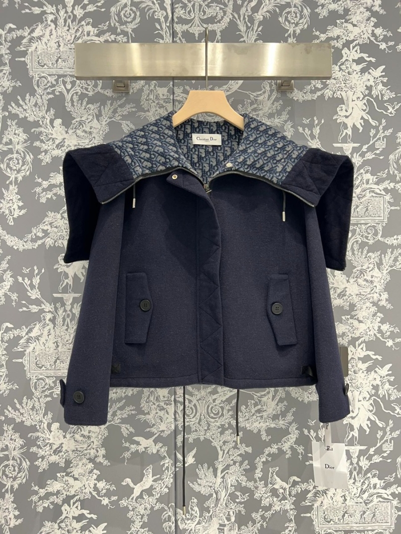 Dior CD 2023 Autumn-Winter Short Wool Coat with Hood. Deep Navy 