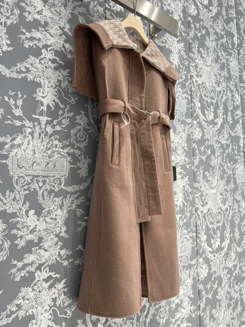 Dior CD 2023 Cinnamon Pink Hooded Wool Coat with Belt