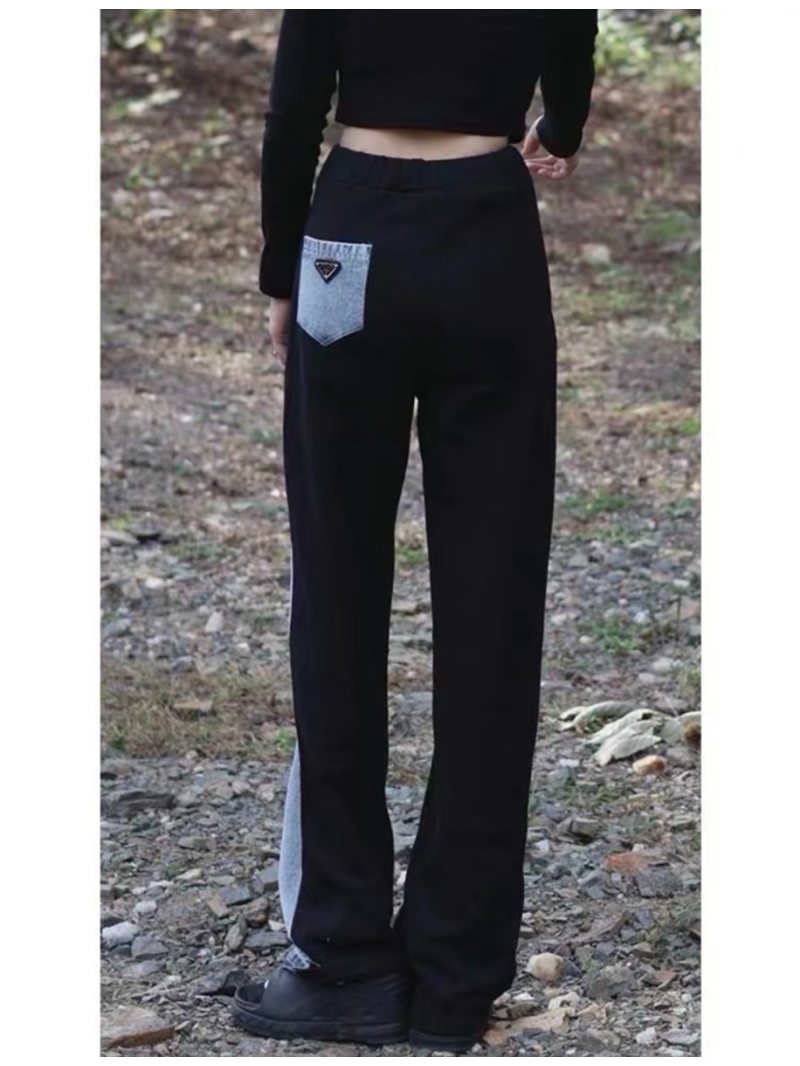 Prada24 Retro Denim-Cotton Blend Casual Pants with Letter Logo