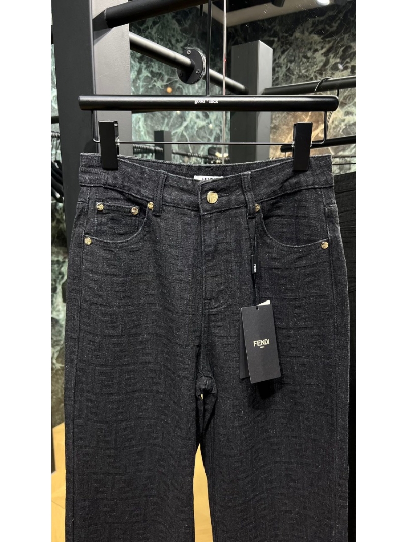 Fendi 24 Pre-Fall Collection Full-Print Black-Grey Straight Leg Jeans
