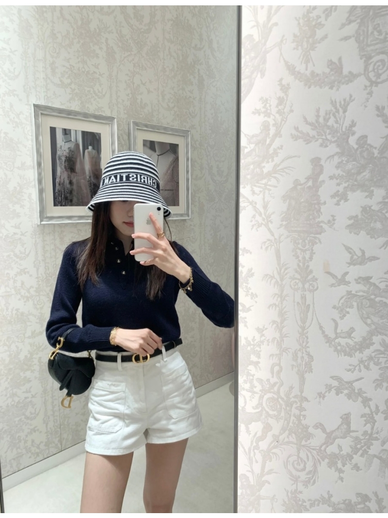 Dior 24 Pre-Fall Collection Elegant Collared Long Sleeve Sweater - Navy