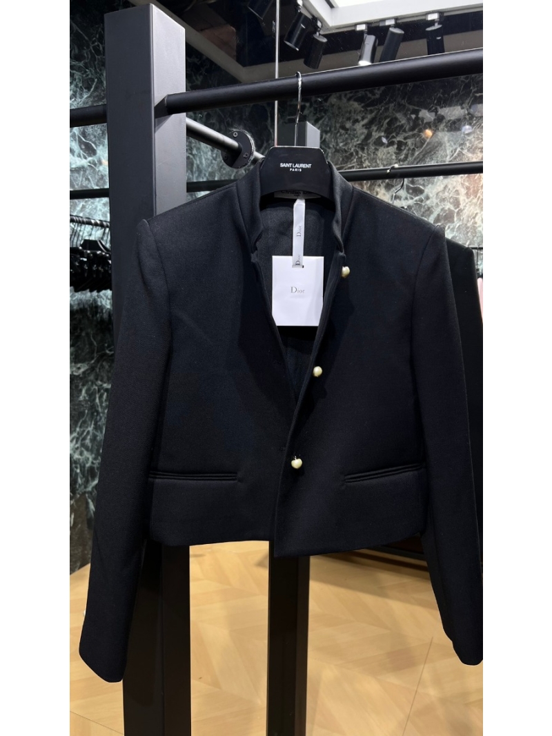 Dior 24 Fall/Winter Pearl Button Wool-Silk Long Sleeve Blazer. Black