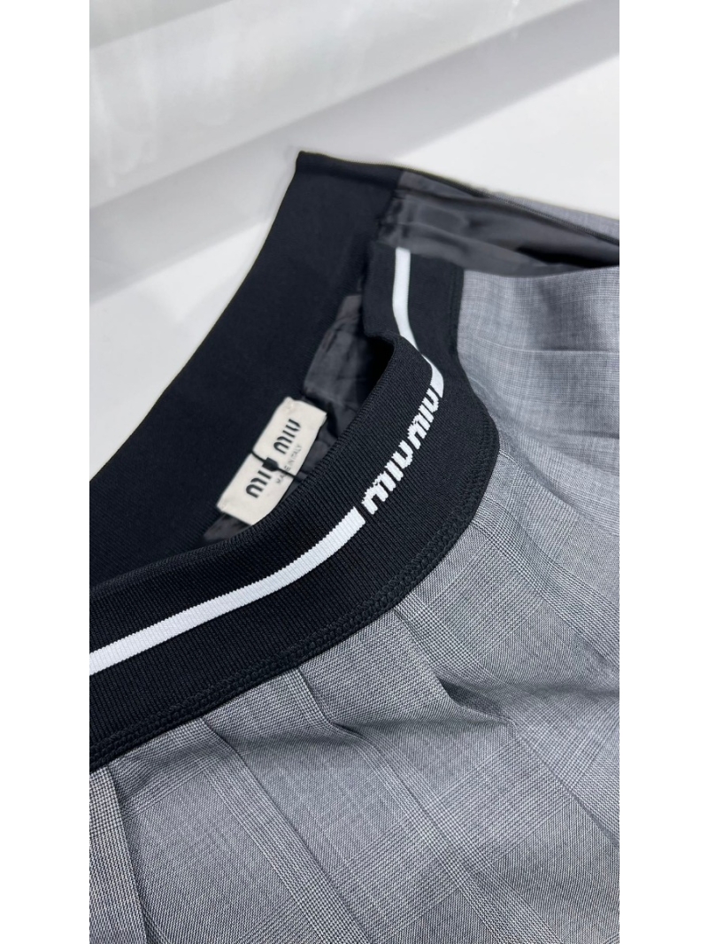 Miu Miu Academy Style Pleated Mini Skirt (Grey)