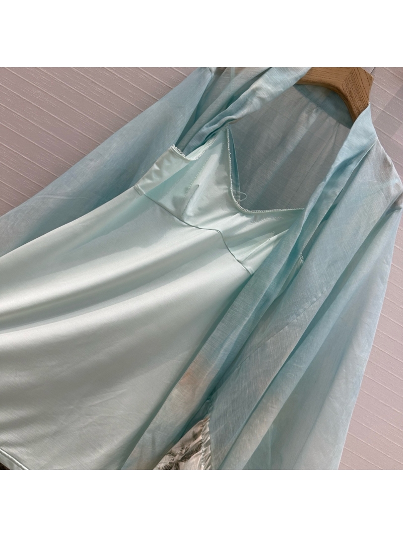 Zimmermann 2025 Spring/Summer Blue Scenic Palm Print Dress with Lace Slip Limited Edition