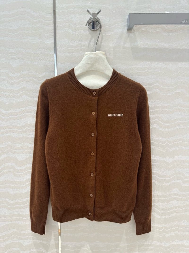 Miu Miu Early Fall New Collection Stylish Color-Block Letter Cashmere Cardigan Dark Brown