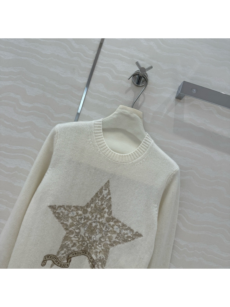 Dior Fall/Winter 2024 Vessel Collection Embroidered Floral Star Cashmere Sweater - White
