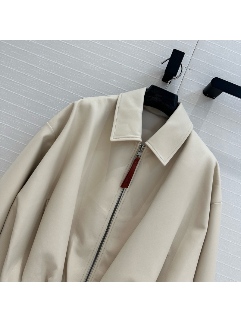 Loewe French Girl Modern Balloon-Silhouette Leather Jacket Creme