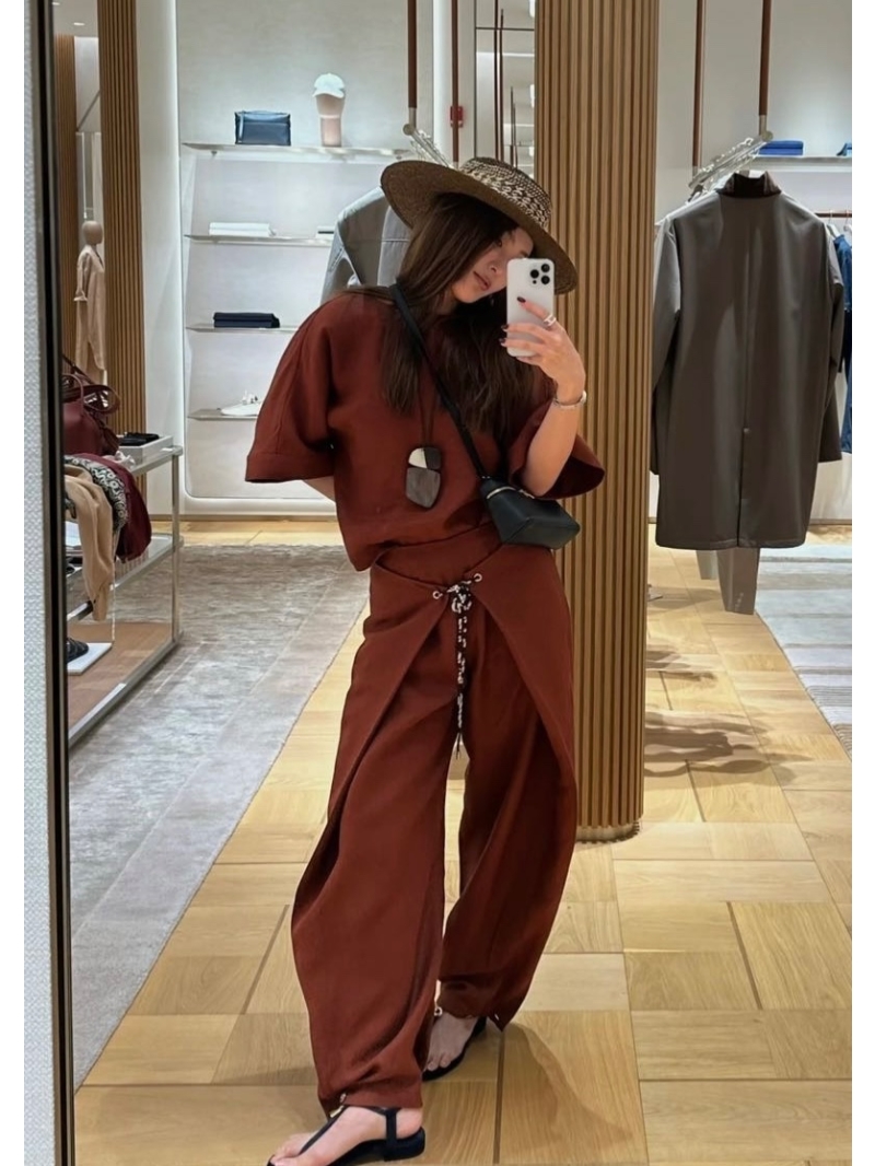 Loro Piana SS25 Linen Relaxed Fit Luxury Set Rust Red