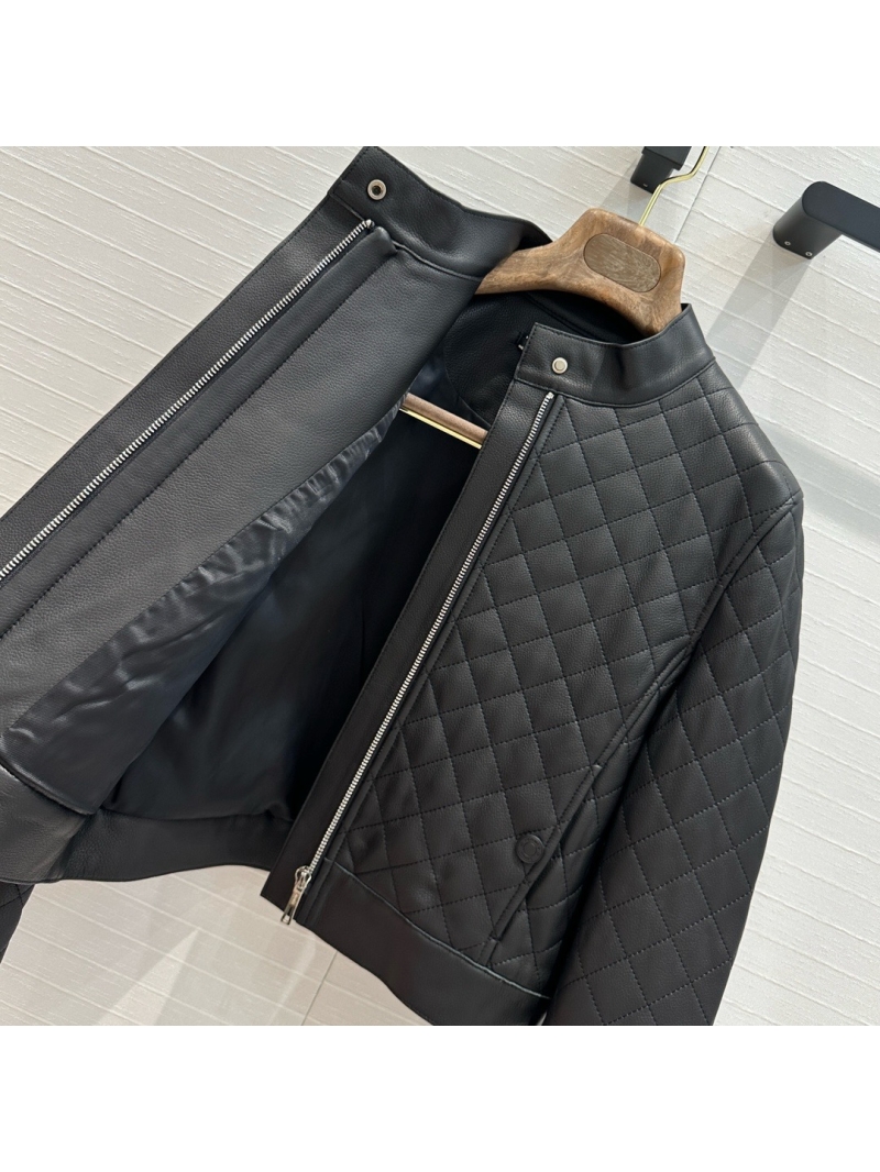 Hermes Quilted lambkin Leather Moto Jacket Black