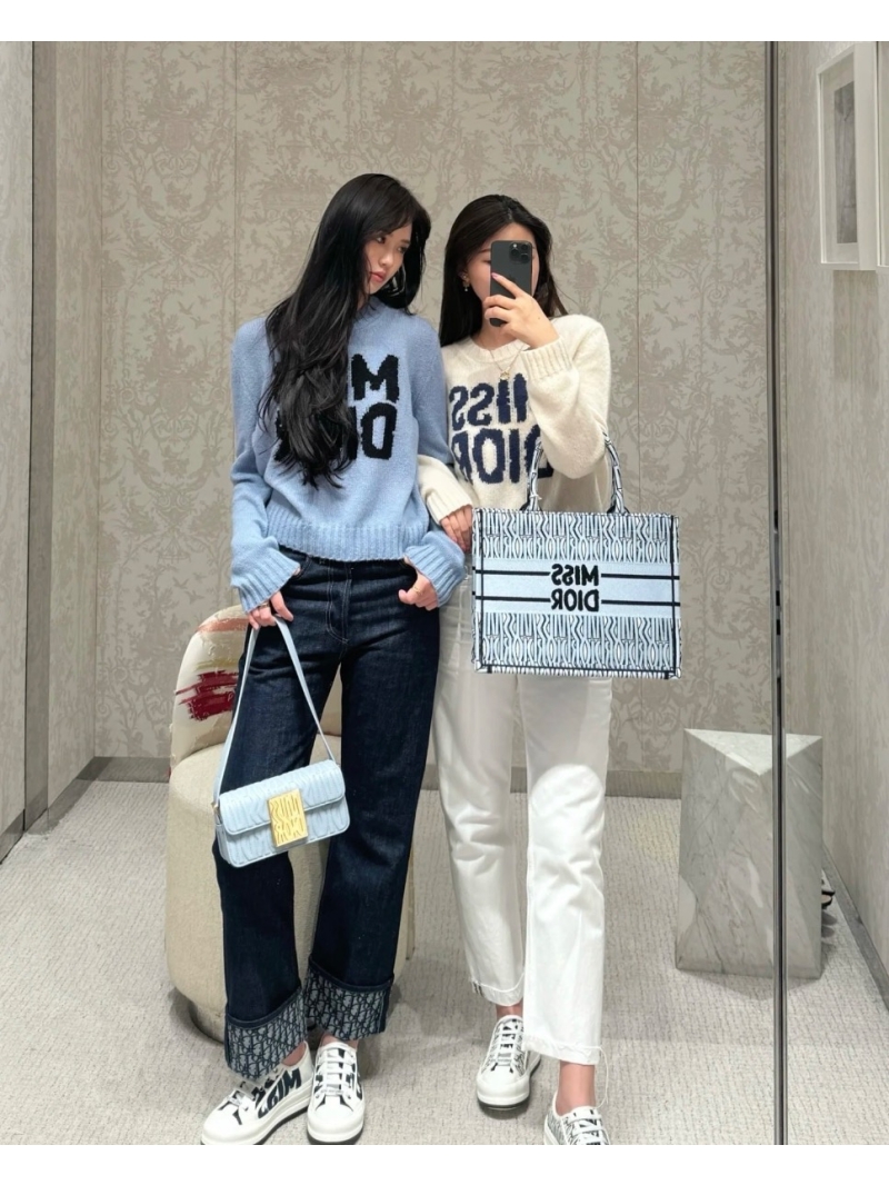Dior Miss Dior Slogan Cashmere Sweater light blue