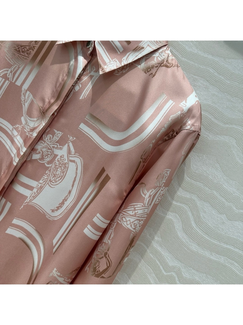 Hermes Exclusive Chain and Rope Print Silk Blouse Pink