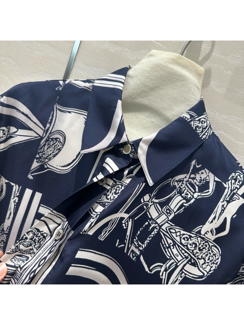 Hermes Exclusive Chain and Rope Print Silk Blouse Black