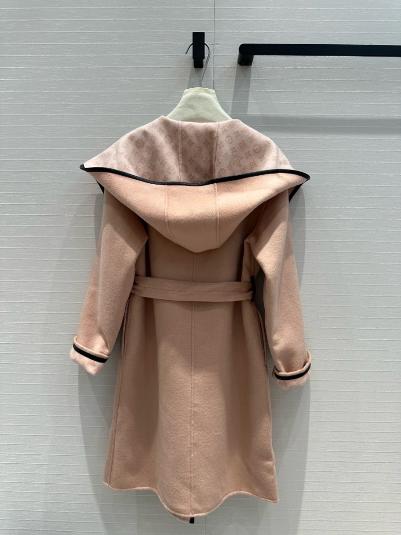 Louis Vuitton LV 2024 Collection Wool Cashmere Reversible Hooded Long Wrap Coat Dusty Rose