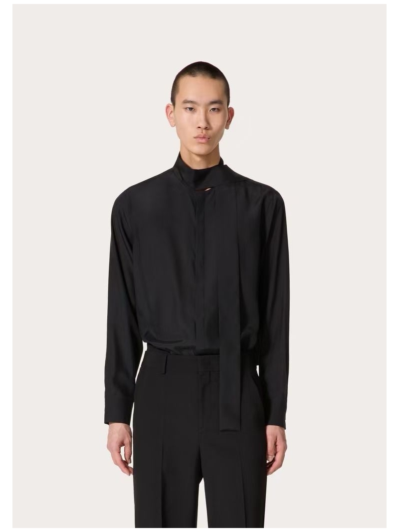 Valentino Men Silk Ribbon Shirt – Celebrity Favorite Black
