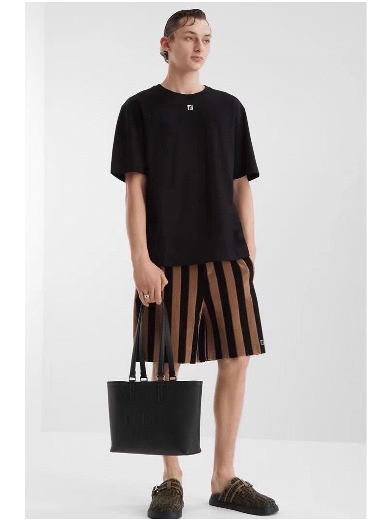 FENDI Double F Metal Logo Short-Sleeve T-Shirt Cotton tee