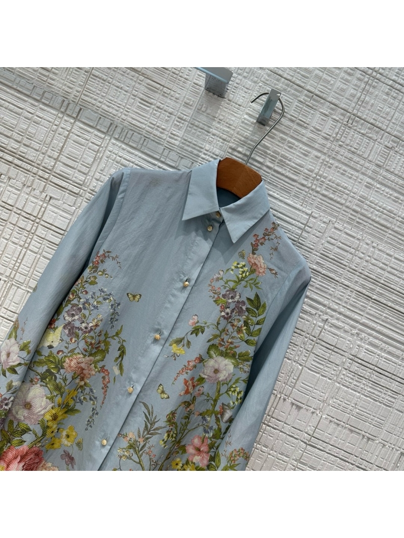 Zimmermann 24 Summer High-End Silk-Cotton Floral Print Shirt