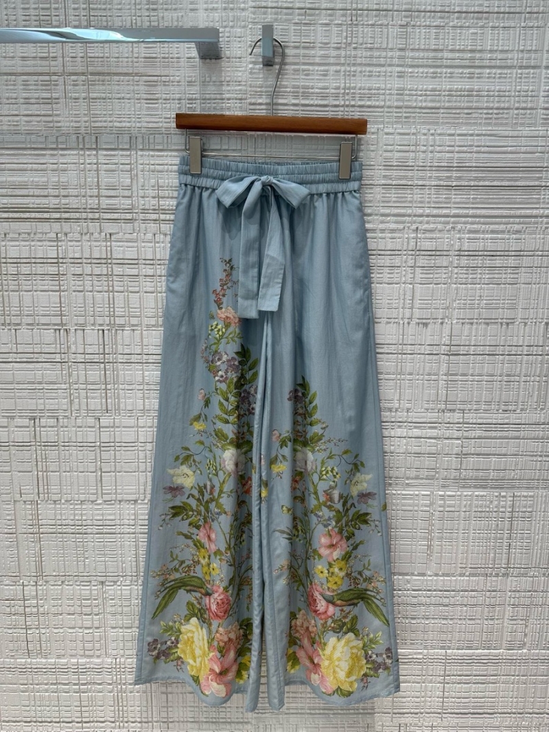 Zimmermann 24 Summer Elegant Floral Print Wide-Leg Pants
