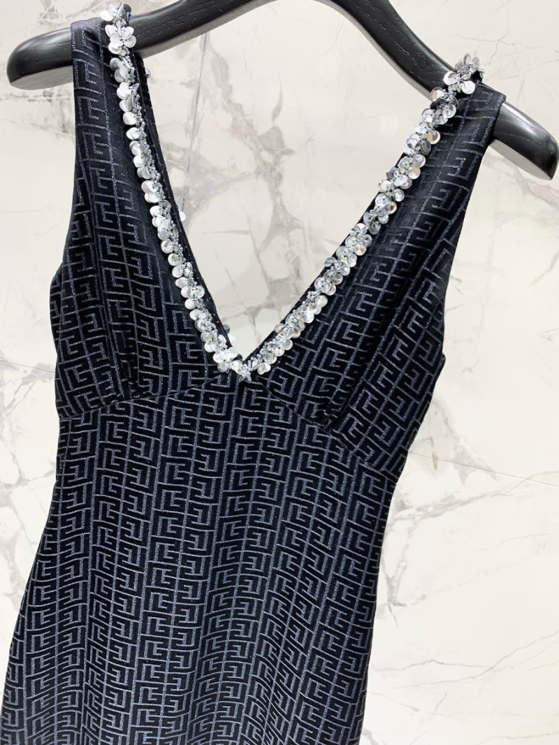 Balmain Luminous Acetate Maze Beaded Evening Resort Dress