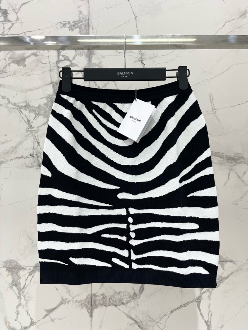 Balmain Black and White Striped Zipper Pencil Skirt