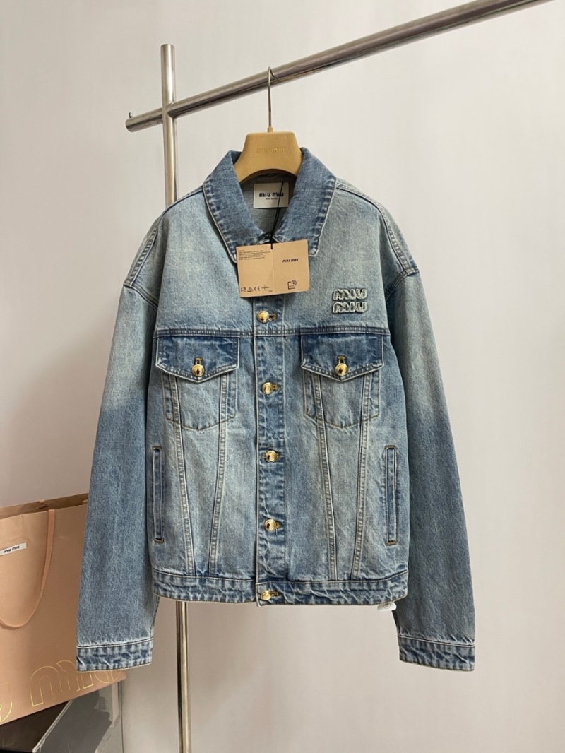 Miu Miu 25SS OS Style Imported Washed Denim Jacket – Unisex