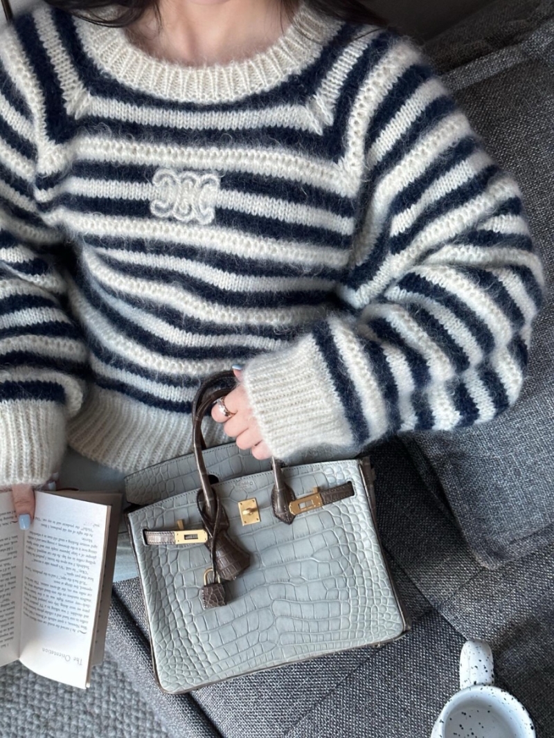 Celine 2024 Striped Mohair Wool Cropped Top Sweater