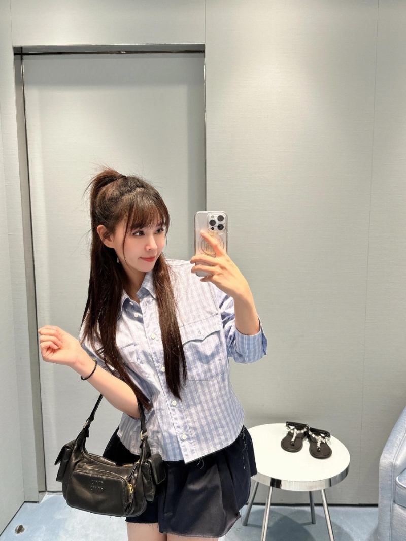 Miu Miu Gingham Plaid Cropped Shirt