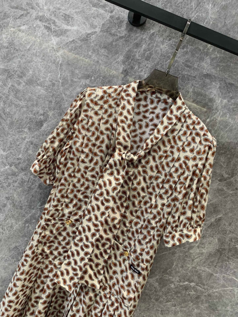 Miu Miu Paisley Print Tie V-Neck Pleated Dress