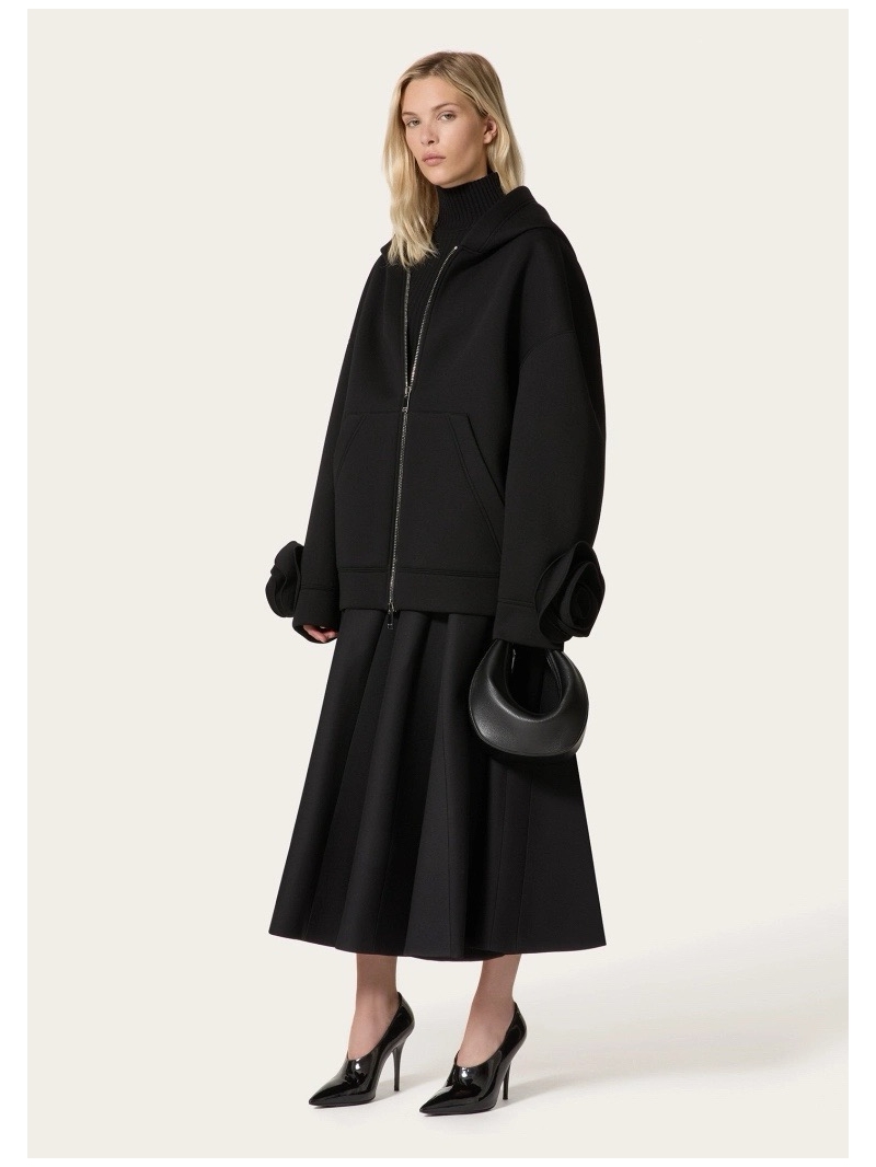 Valentino Fall 2024 Rose-Embellished Zip-Up Hoodie In Comfort Cotton