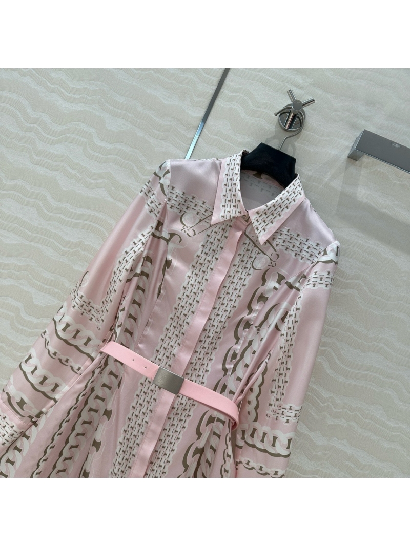 Versace Venus 25S Early Spring Pink Printed Silk Shirt Dress