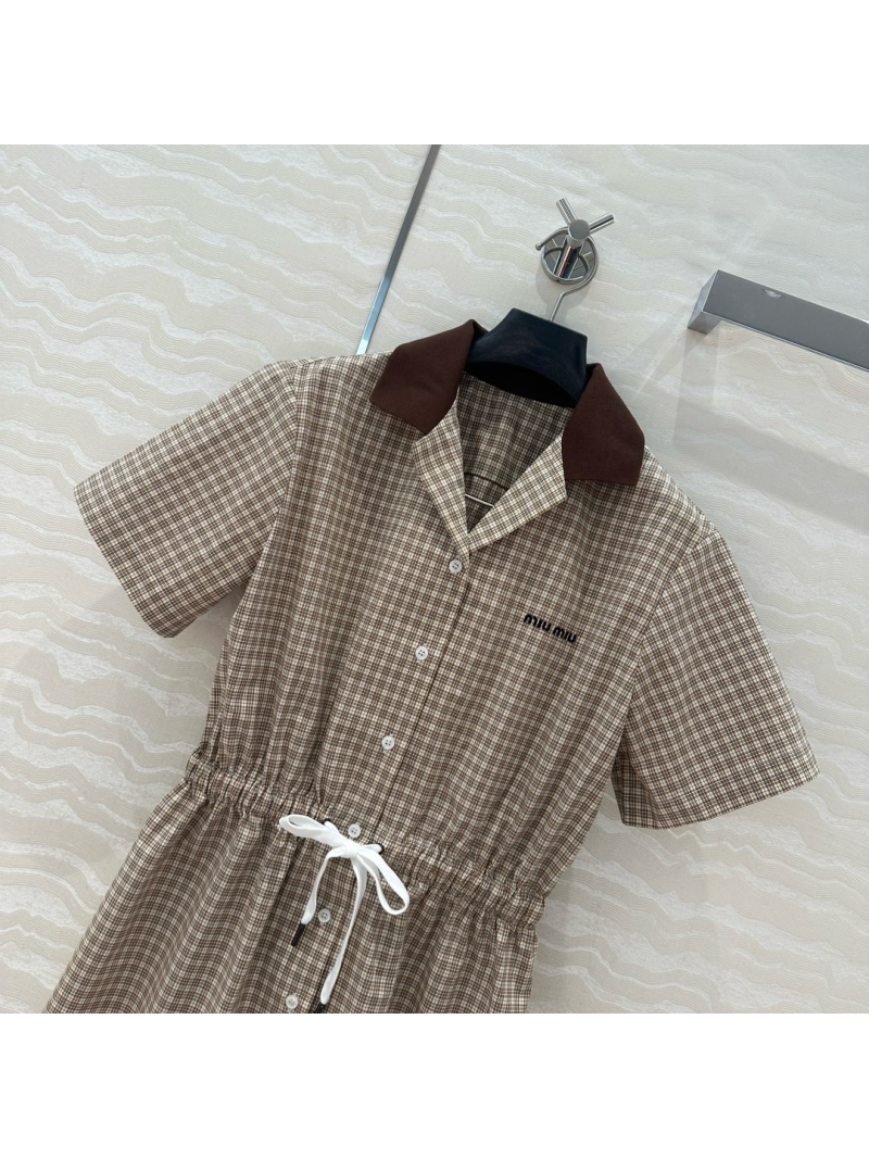 Miu Miu Plaid Short-Sleeve Shirt Dress - Academic Collection