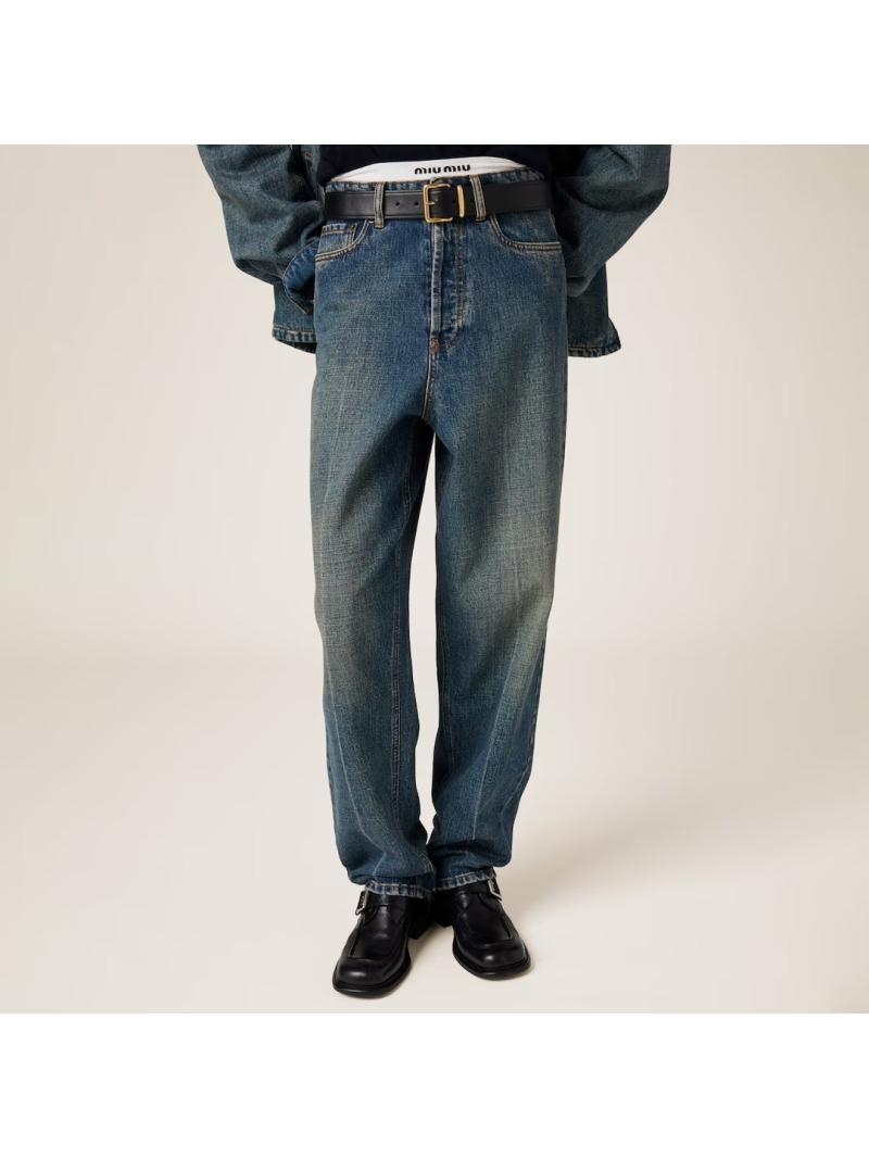 Miu Miu 2024 FW Collection High-Waisted Wide-Leg Denim Jeans