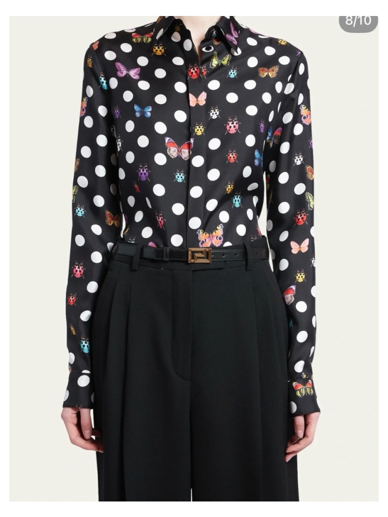 Versace Polka Dot Insect Print Silk Shirt