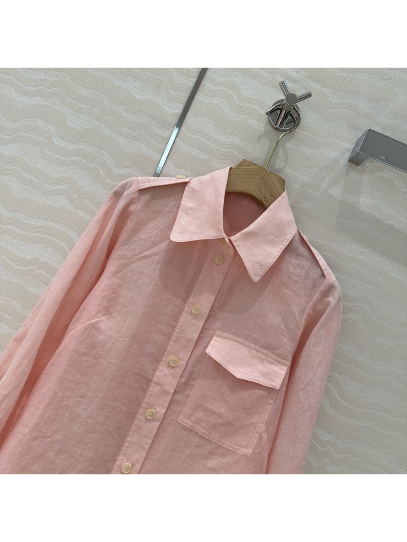 Zimmermann Resort 2025 100% Linen Lantern Sleeve Shirt with Crystal Buttons Soft Pink – French Elegance