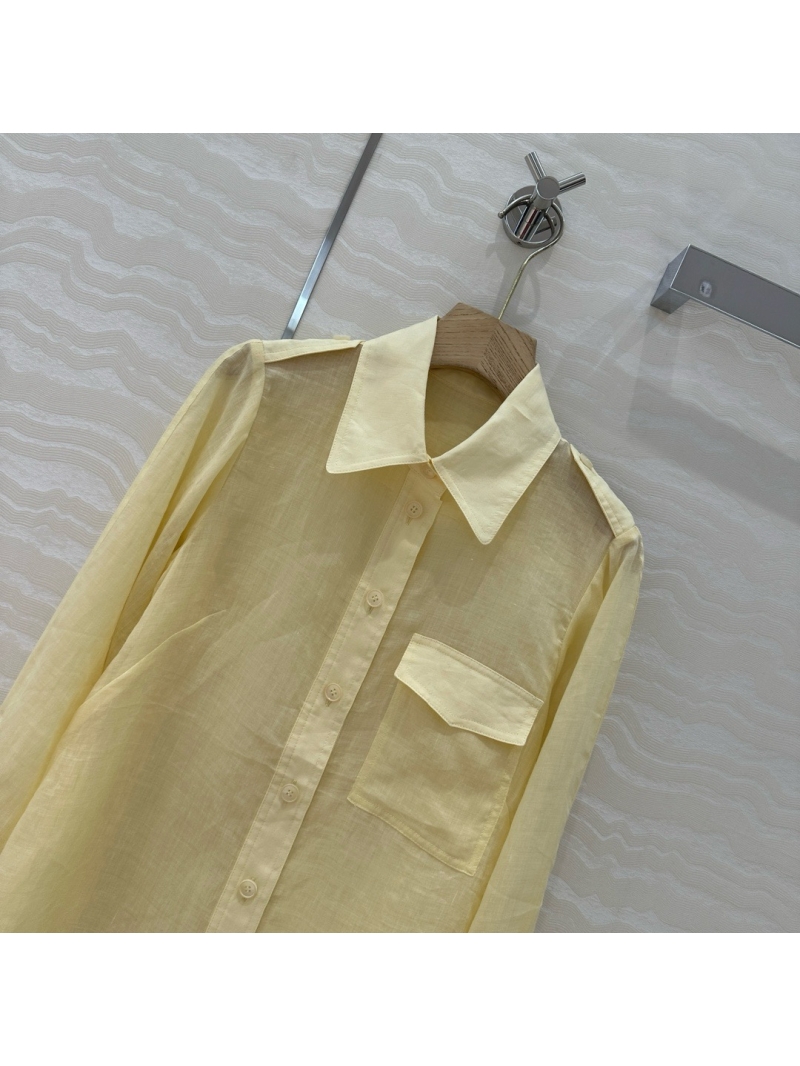 Zimmermann Resort 2025 100% Linen Lantern Sleeve Shirt with Crystal Buttons Yellow – French Elegance