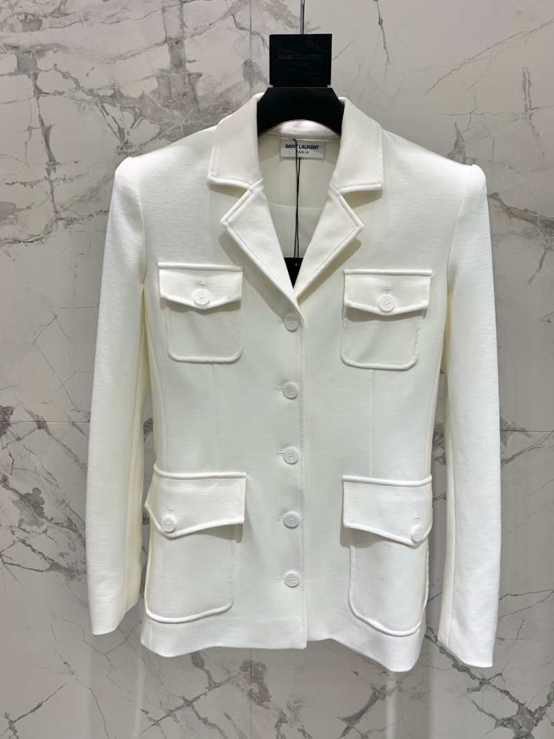 Saint Laurent YSL Four-Pocket Knit Blazer White