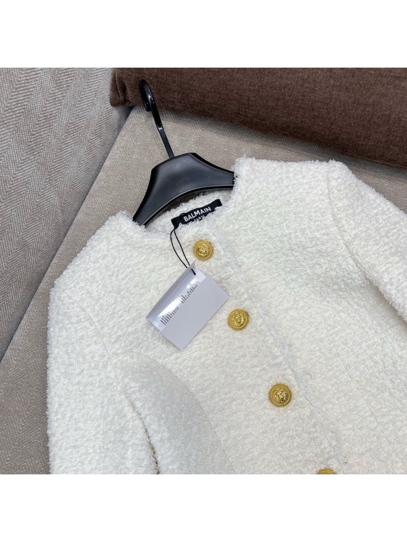 Balmain Fall/Winter Gold Button Fitted Tweed Wool Jacket