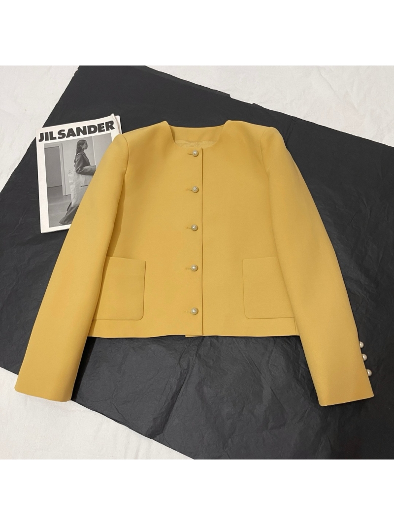 Dior 24FW  Wool-Silk Pearls Buttoned  Jacket Yellow