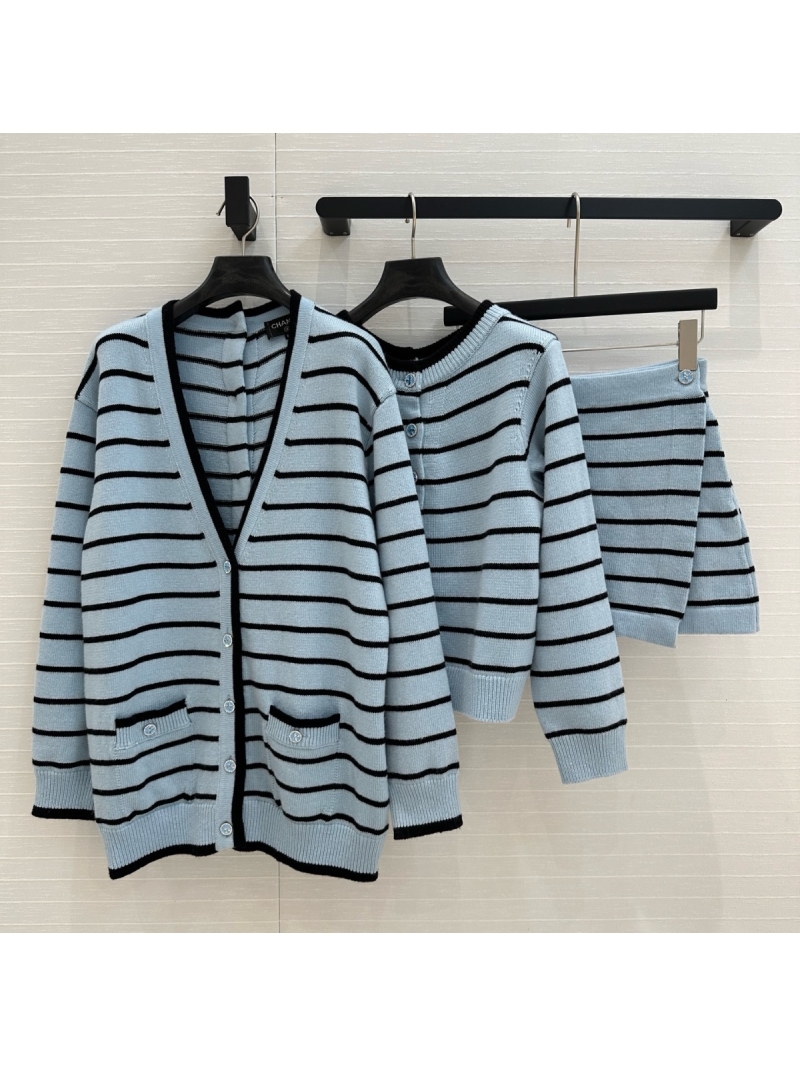Chanel 25SS Coco Girl Macaron Blue Striped V-Neck Long Cardigan – Elegant Oversized Fit