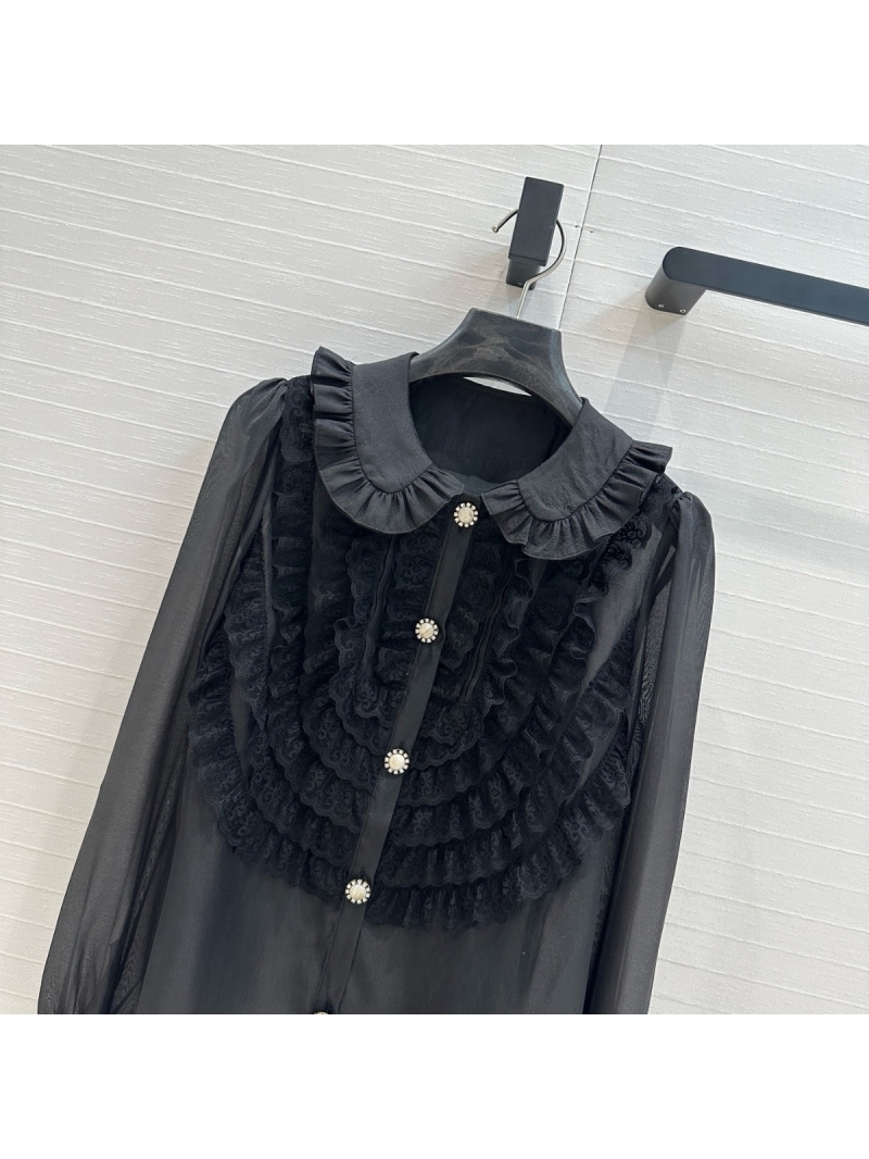 Valentino Spring/Summer 2025 Ruffled Organza Blouse black – Elegant and Versatile