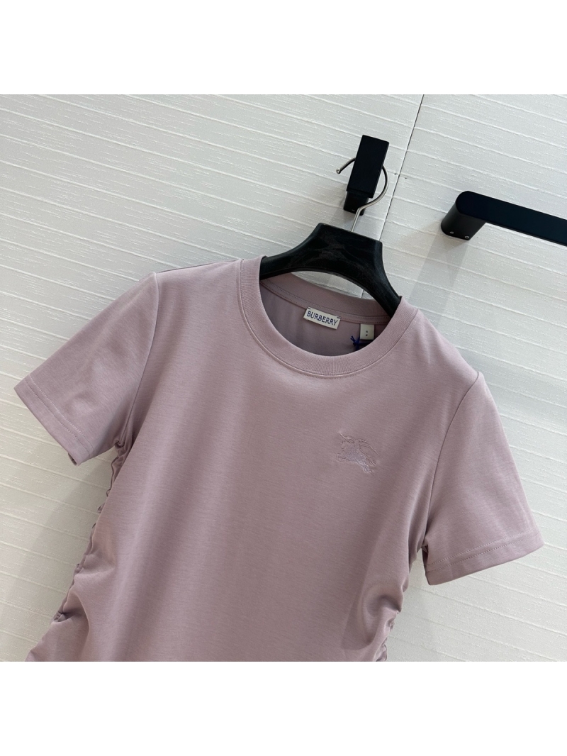 Burberry Spring/Summer 2025 Cotton T-Shirt with Check Trim and Adjustable Ruched Sides