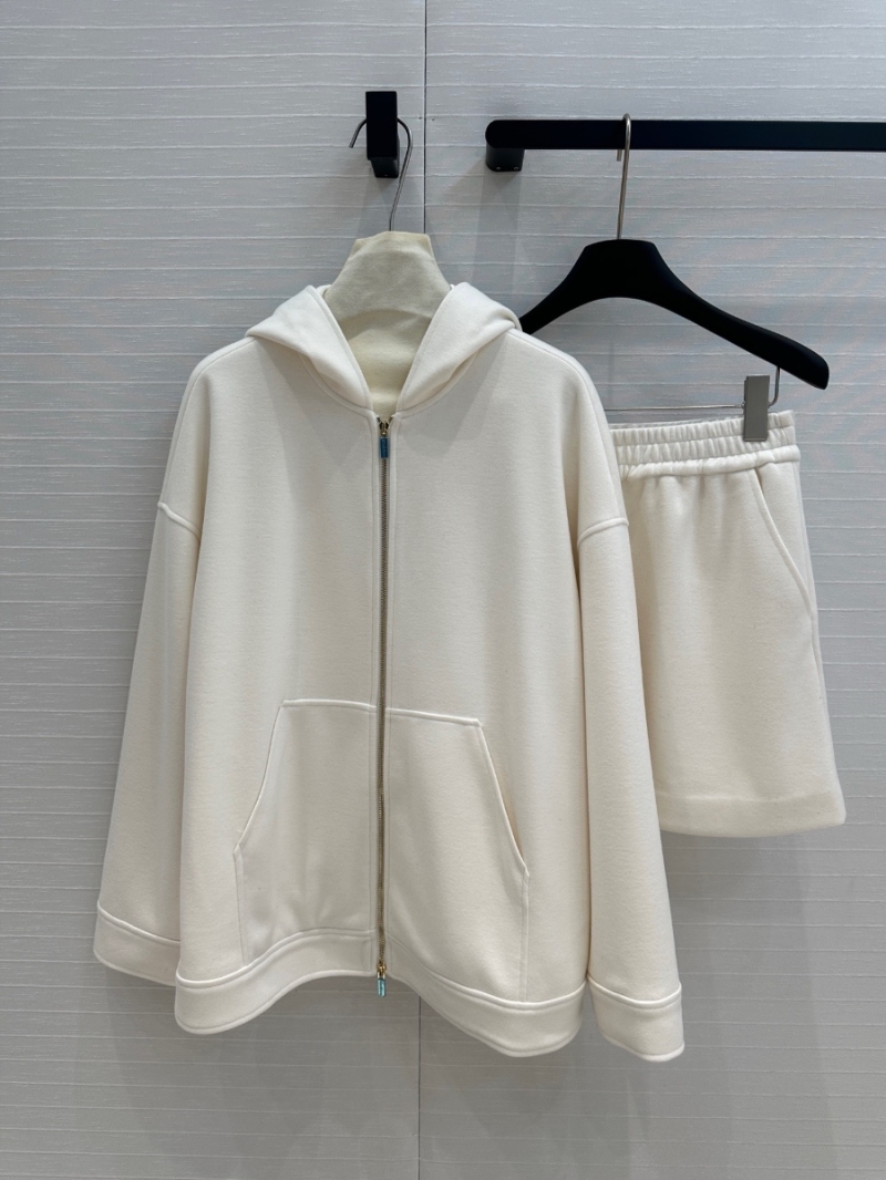 MaxMara 2025 Early Spring Casual Sport Set White - Hoodie and Skirt Ensemble