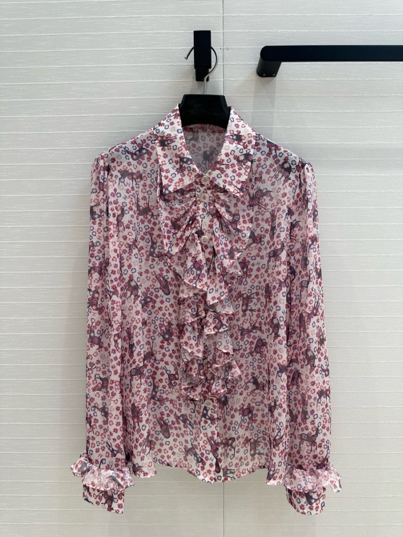 Chanel 25SS Coco Floral Silk Blouse Pink – Elegant Ruffle Design