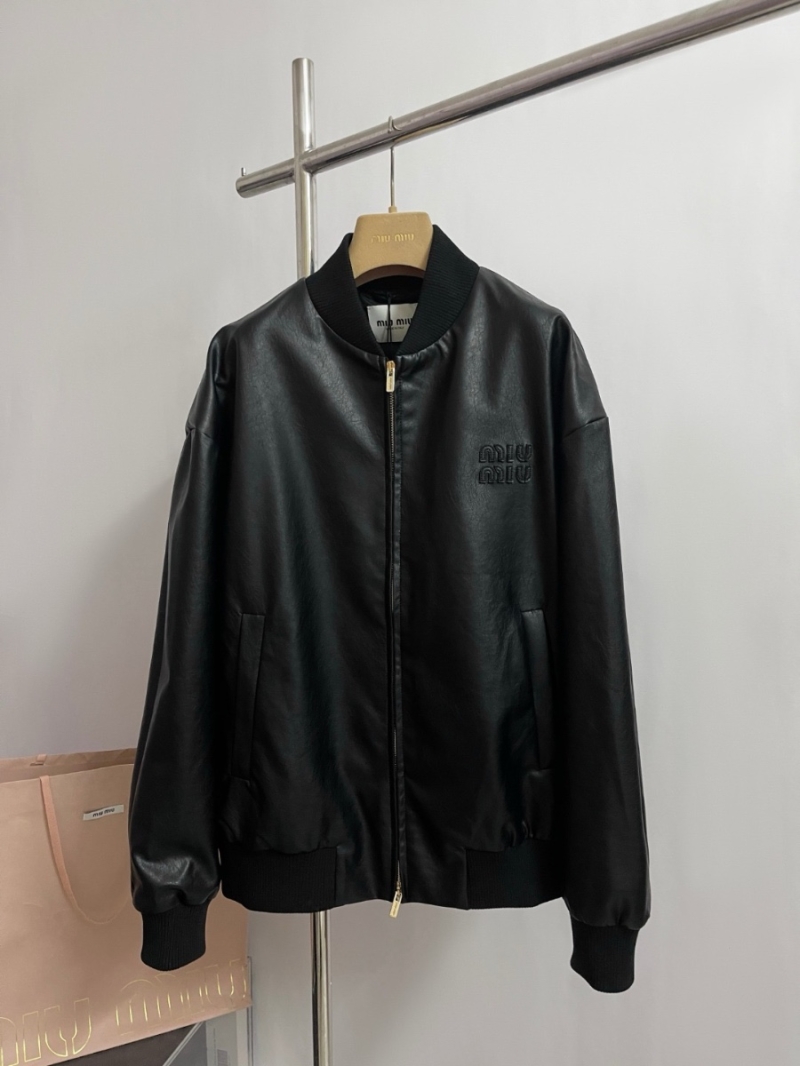 Miu Miu Unisex Imported Lambskin Leather Bomber Jacket - 2025 Collection Limited Edition