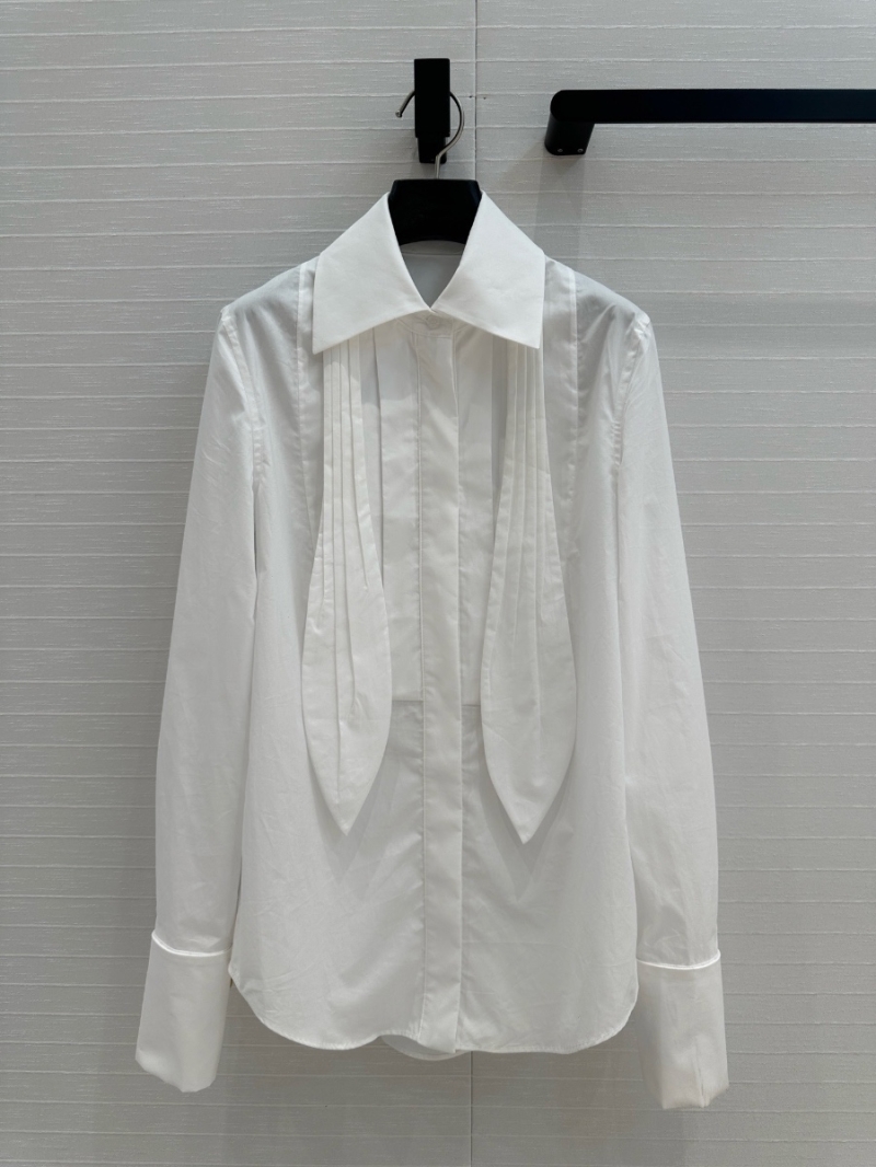 Loewe Spring/Summer 2025 Pleated Bow-Tie Shirt White – Elegant and Versatile