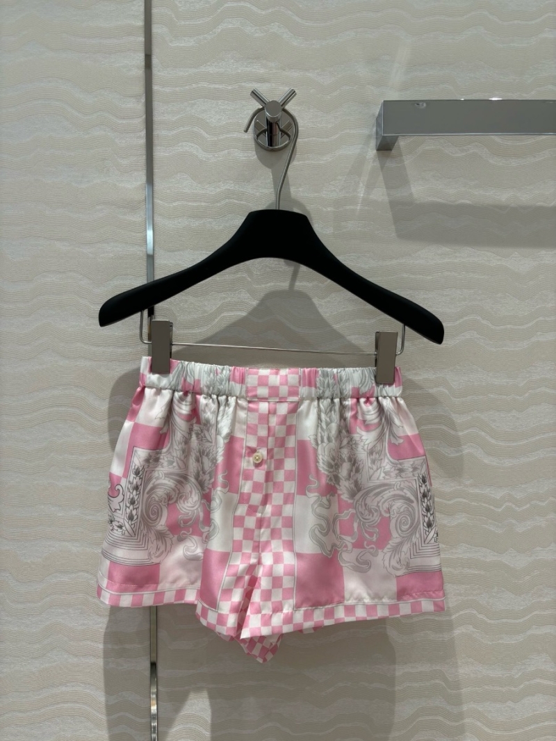 Versace Venus Color Block Silk Print Shorts Pink