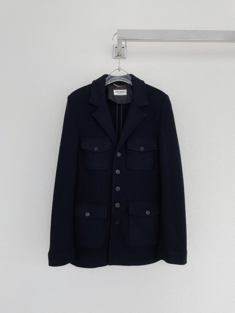 Saint Laurent YSL Four-Pocket Knit Blazer Black